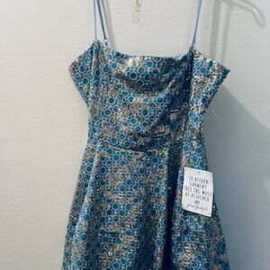 Free People x ELLIATT Makenzie Gold Sequin Embroidery Empire Waist Mini DressNWT